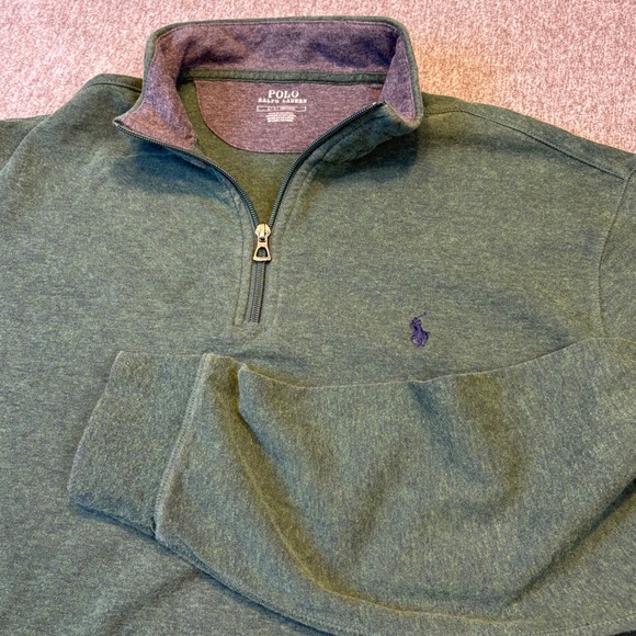 Polo Ralph Lauren Quarter Zip Pullover Sweatshirt Mens Long Sleeve Green - Picture 1 of 11